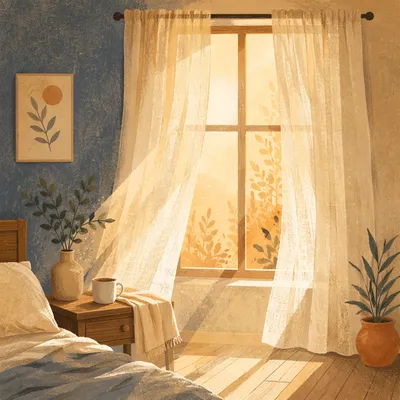 Morning Light Through Sheer Bedroom Curtains