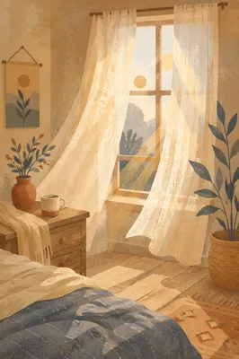 Morning Light Through Linen Bedroom Window