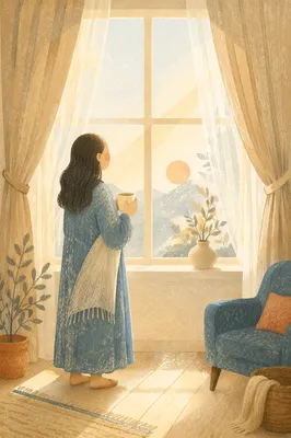 Serene Window with Curtains in Morning Light