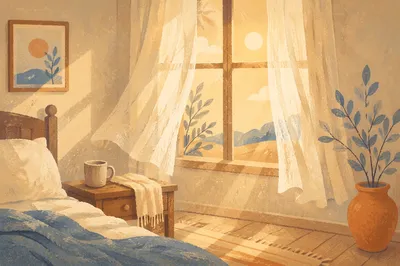 Morning Light Through Bedroom Window Curtains