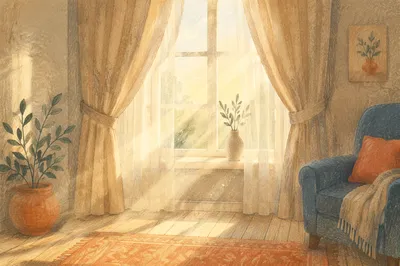 Morning Light Through Sheer Window Curtains