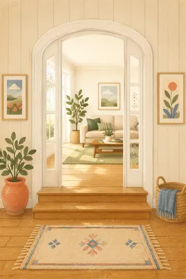 White Arched Doorway to Bright Minimal Room