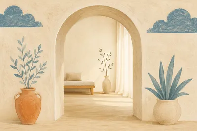 Minimalist Arch Doorway to Serene Bright Room