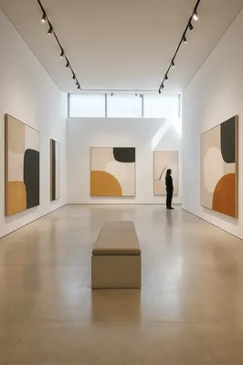 Serene White Gallery with Abstract Paintings