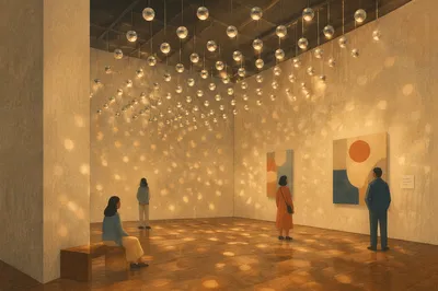Contemporary Art Gallery with Mirrored Light Exhibit