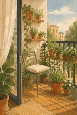 Cozy Balcony Garden With Chair and Plants