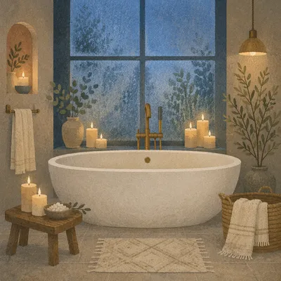 Serene Spa Bathroom with Freestanding Tub