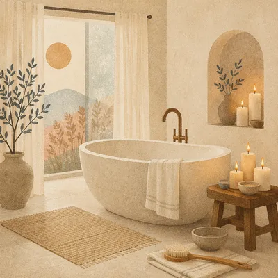 Serene Spa Bathroom with Freestanding Bathtub