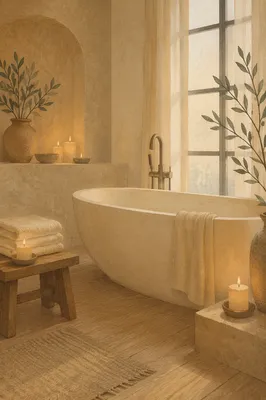 Serene Spa Bathroom with Freestanding Bathtub