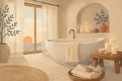 Serene Spa Bathroom with Freestanding Bathtub