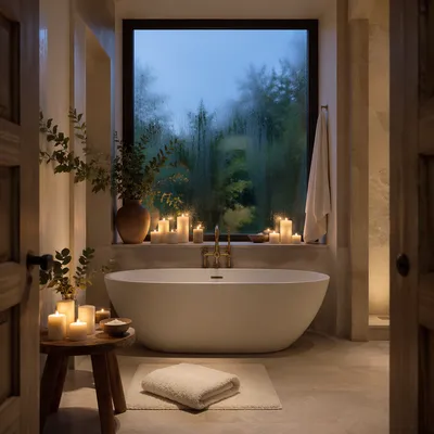 Serene Spa Bathroom with Freestanding Bathtub