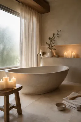 Serene Spa Bathroom with Freestanding Bathtub