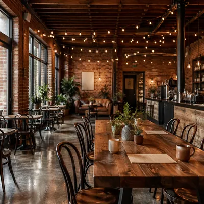 Cozy Cafe Interior with Exposed Brick