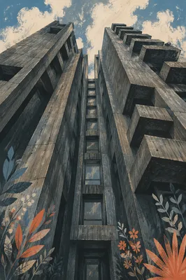 Dramatic Brutalist Concrete Facade From Below