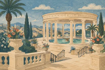 Mediterranean Courtyard Fountain at Elegant Villa