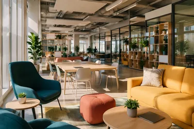 Modern Coworking Space with Colorful Furniture