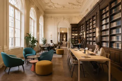 Modern Coworking Lounge in Historic Library