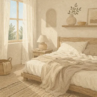 Serene Neutral Bedroom in Morning Light