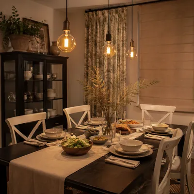Warm Dining Room Table Set for Dinner