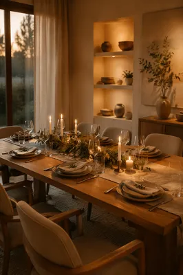 Warm Dining Room Table Set for Dinner