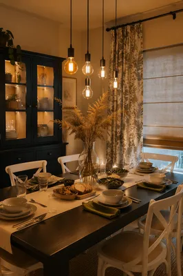 Warm Dining Room Table Set for Dinner