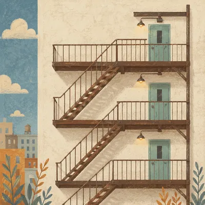Urban Building Exterior With Fire Escape