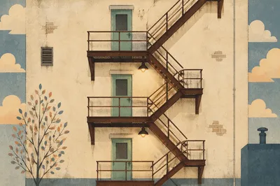 Urban Fire Escape on Stucco Facade