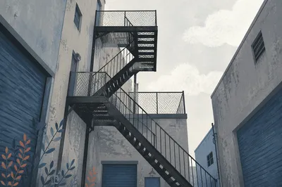 Urban Fire Escape Staircase Exterior View