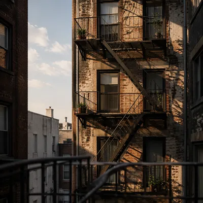 Urban Fire Escape on Brick Exterior