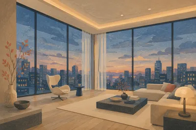 Modern Penthouse with Panoramic Floor-to-Ceiling Windows