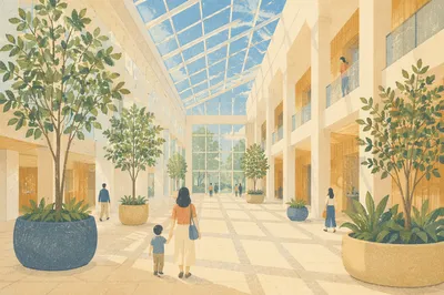 Sunlit Glass Ceiling Atrium Interior