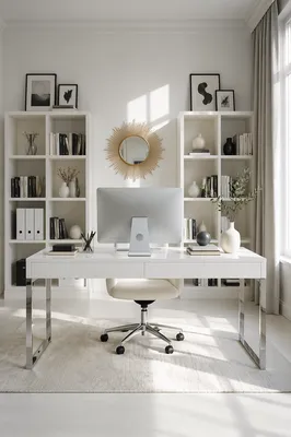 Bright Modern Home Office With Bookshelves