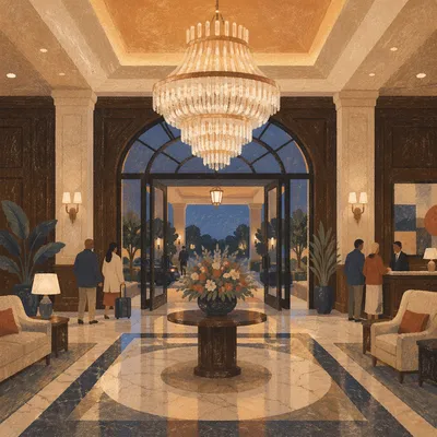 Grand Chandelier Hotel Lobby at Dusk
