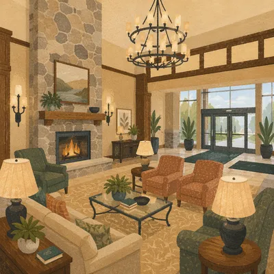 Elegant Hotel Lobby with Grand Chandelier