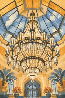 Grand Chandelier in Elegant Hotel Atrium
