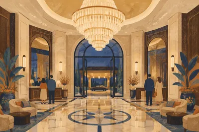 Grand Hotel Lobby Chandelier Entrance
