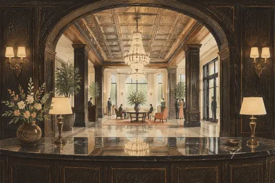 Grand Hotel Lobby with Elegant Chandelier