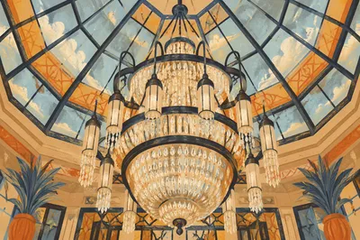 Grand Chandelier in Elegant Hotel Atrium