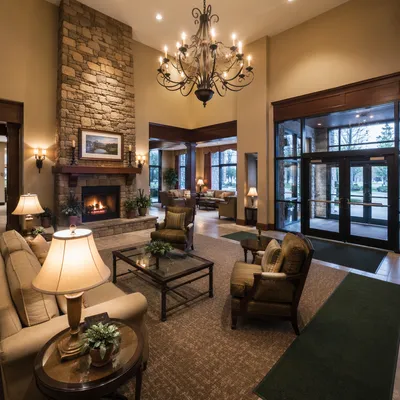 Elegant Hotel Lobby with Grand Chandelier