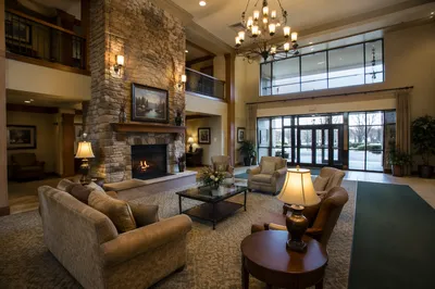 Elegant Hotel Lobby with Grand Chandelier