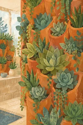 Indoor Vertical Garden with Terracotta Planters