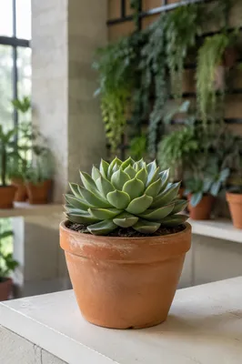 Succulent on Shelf with Living Plant Wall