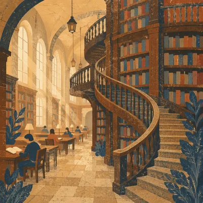 Grand Library Spiral Staircase Reading Hall