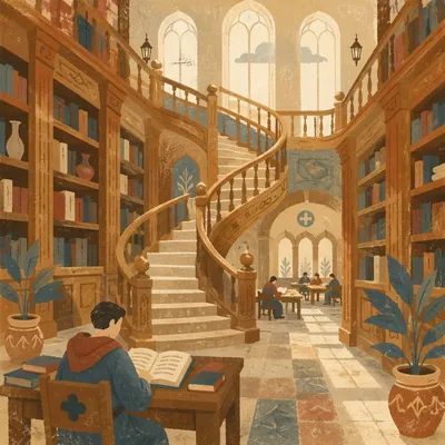 Grand Library Spiral Staircase Reading Hall