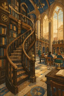 Grand Library Spiral Staircase Reading Hall