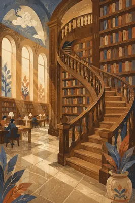 Grand Library Spiral Staircase Reading Hall