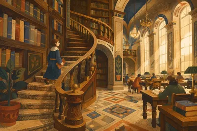 Grand Library Spiral Staircase Reading Hall
