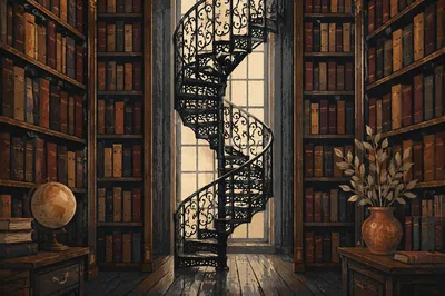 Grand Library Spiral Staircase Reading Hall