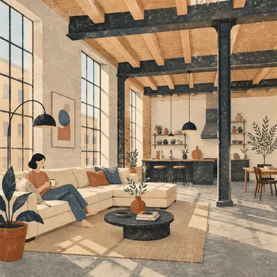 Modern Loft Apartment with Exposed Beams