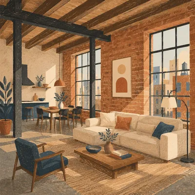 Industrial Loft Apartment with Exposed Beams